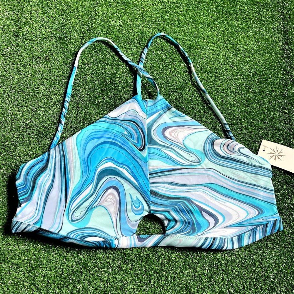 Speedo Noemi Amalfi Blue Crossback Halter neck Bikini Top Swimwear Size L NEW